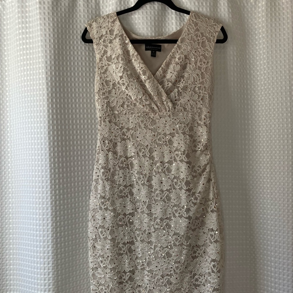 Connected Apparel Champagne Lace Sequin Midi Dress